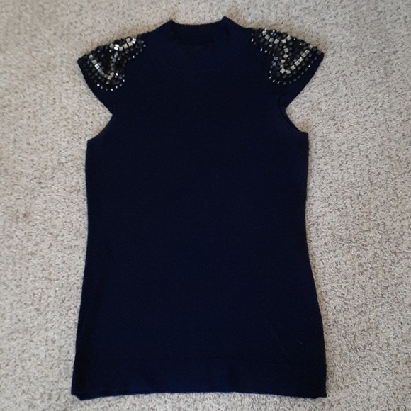 NWOT u-knit sz sm sequined shoulder soft top, $90 - Picture 1 of 3